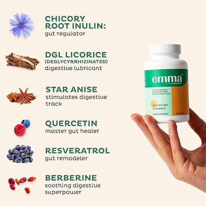Emma Gut Health Doctors Endorsed Supplement - 60 Capsules - Relief from Gas and Bloating, Repairs Leaky Gut with Magnesium...