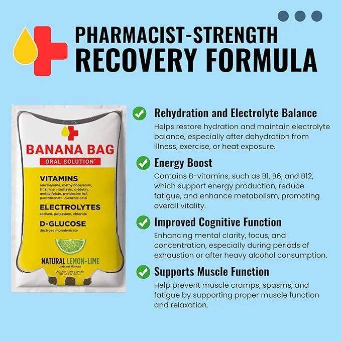 Banana Bag Oral Solution Packets – Natural Lemon Lime 30pk | A Refreshing Blend of Electrolytes, Vitamin C, and B-Complex ...