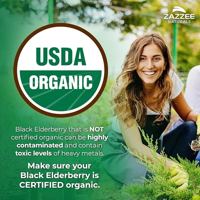 Zazzee USDA Organic Black Elderberry 10:1 5000 mg 120 Vegan 2 Month 10X Extract, 100% Vegetarian,