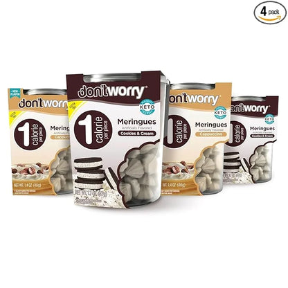 Don't Worry Meringue Cookies Keto Friendly - Cappucino & Cookies and Cream, Only 1 Calorie per piece!, Healthy Candy, Glut...