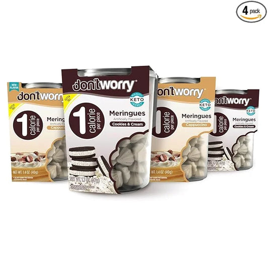 Don't Worry Meringue Cookies Keto Friendly - Cappucino & Cookies and Cream, Only 1 Calorie per piece!, Healthy Candy, Glut...