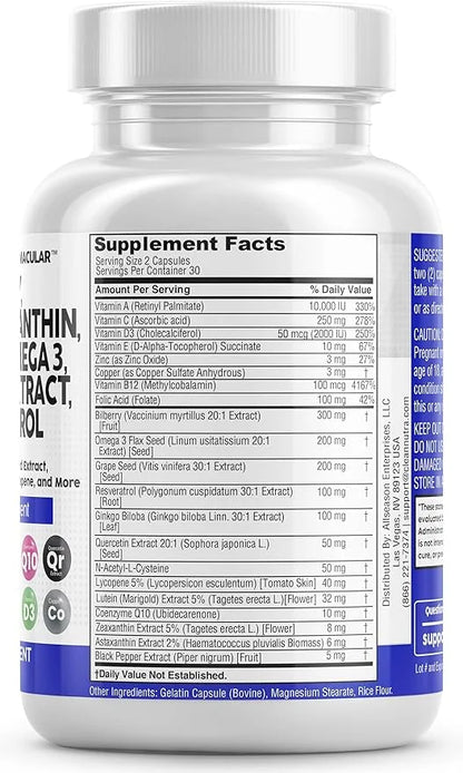 Eye Health Vitamins with Bilberry 6000mg 40mg Lycopene 40mg Resveratrol 3000mg Grape 6000mg Omega 3 4000mg 4000mg Astaxant...
