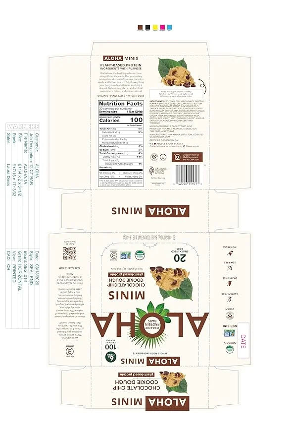 ALOHA Organic Plant Based Protein Bar MINIS |Chocolate Chip Cookie Dough| 20 Count, 24g Bars | Vegan, Low Sugar, Gluten Fr...