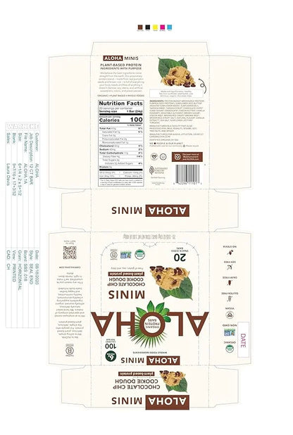 ALOHA Organic Plant Based Protein Bar MINIS |Chocolate Chip Cookie Dough| 20 Count, 24g Bars | Vegan, Low Sugar, Gluten Fr...