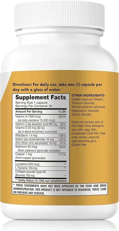 Tan Optimizer Plus+ – Tanning and Skin Health Supplement with Beta Carotene, L-Tyrosine, Collagen, and Vitamins | Immune S...