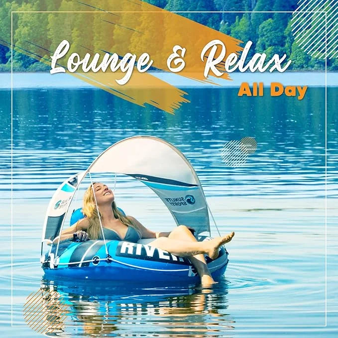2025 New & Upgraded Sunlite Sports Heavy Duty River Tube Inflatable, Premium Water Float to Lounge Above Lake and River, O...