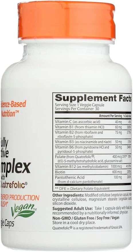 Doctors Best Fully Active B Complex, Energy & Cellular Support, Non-GMO, Gluten Free, Soy Free, Vegan 30 Veggie Caps - Pro...