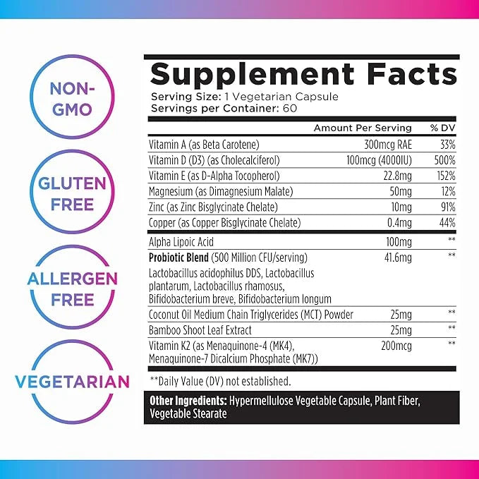 Livingood Daily Vitamin D3 K2 4000 9-in-1 Dietary K2, Zinc, 60 Capsules