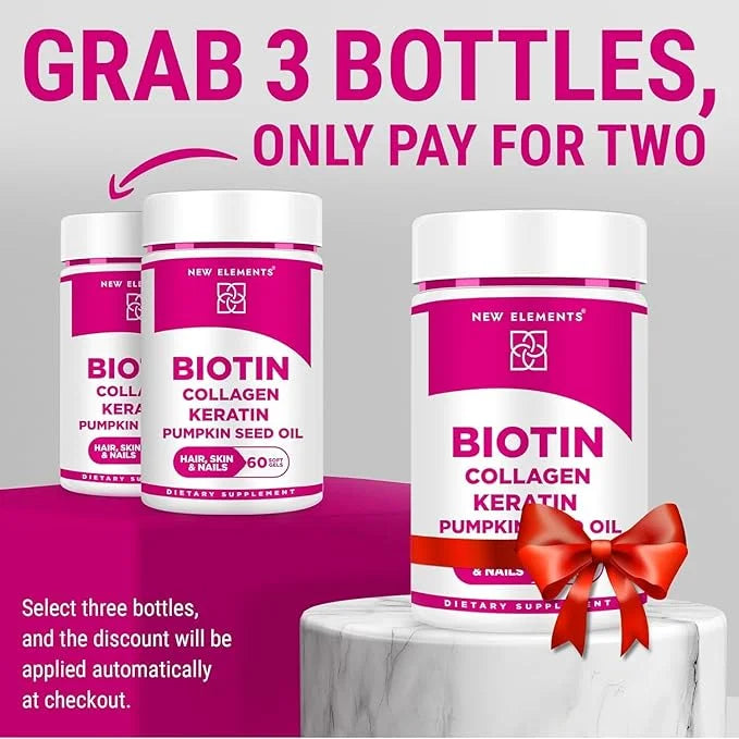 Biotin Supplement 10000mcg with Collagen Peptides Keratin and Pumpkin Seed Oil for Hair Skin and Nails | Hair Growth Suppl...