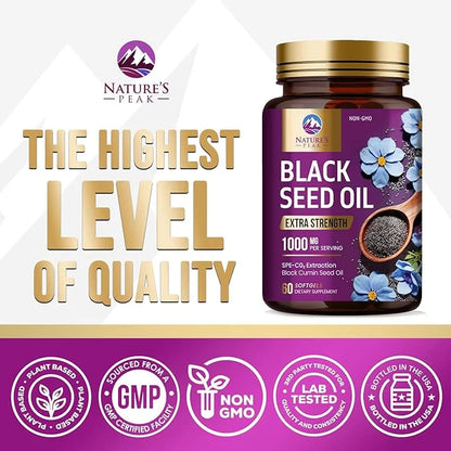 Black Seed Oil 1000mg - Premium Extra Strength Nigella Sativa Black Seed Oil - Black Cumin Seed Oil for Skin, Digestive He...