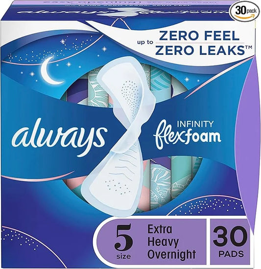 Always Infinity Feminine Pads for Women, 5 Extra 30 Count