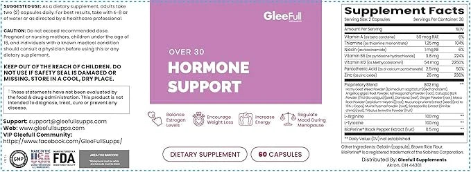 GleeFull Over 30 Hormone Support - Menopause Supplements for Women - Hormone Balance for Women - Hot Flash Relief - Menopa...