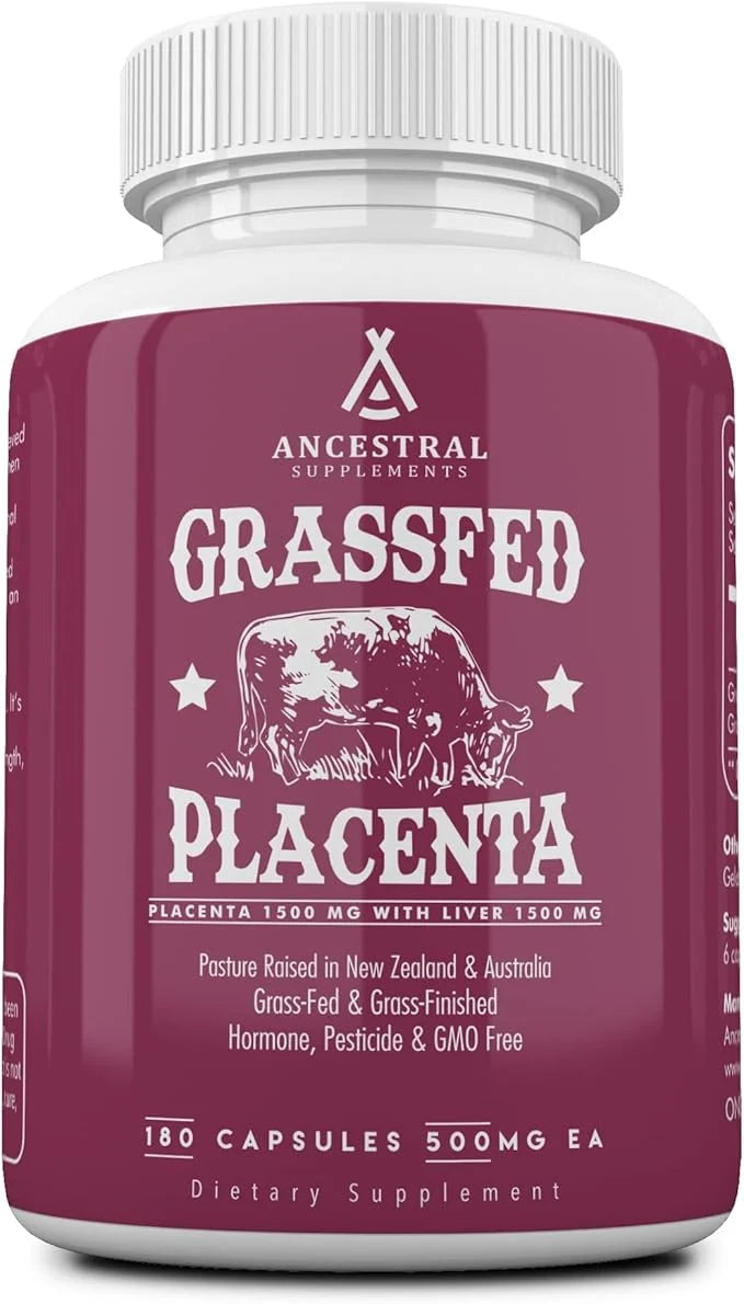 Ancestral Supplements Grass Fed Placenta Supplement with Liver, Contains Postpartum Vitamins for Women Breastfeeding, Prom...