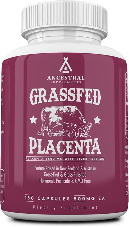 Ancestral Supplements Grass Fed Placenta Supplement with Liver, Contains Postpartum Vitamins for Women Breastfeeding, Prom...