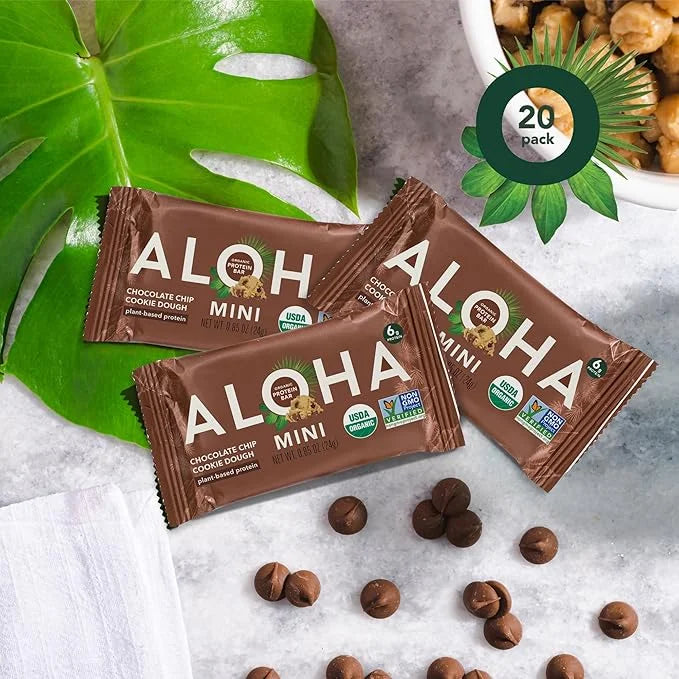 ALOHA Organic Plant Based Protein Bar MINIS |Chocolate Chip Cookie Dough| 20 Count, 24g Bars | Vegan, Low Sugar, Gluten Fr...