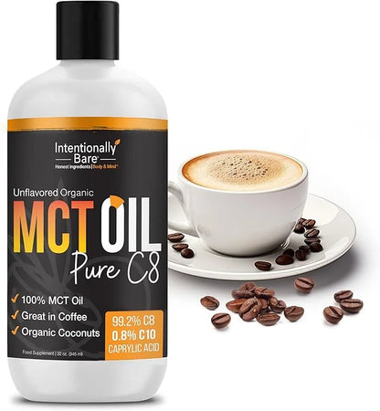 Intentionally Bare Pure C8 MCT Oil Organic - Brain Octane C8 MCT Oil for Keto Paleo & Vegan Diet - Unflavored MCT Oil C8 f...