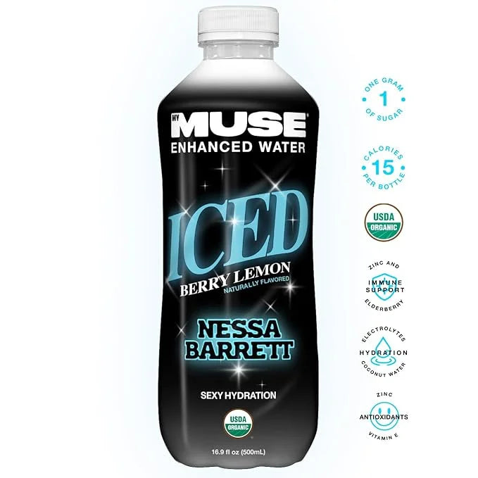 MyMuse Organic Enhanced Flavored Water, Ice Berry Lemon, 16.9 Fl Oz Bottle (12 pack), 1G of Sugar, Immune Support with Zin...