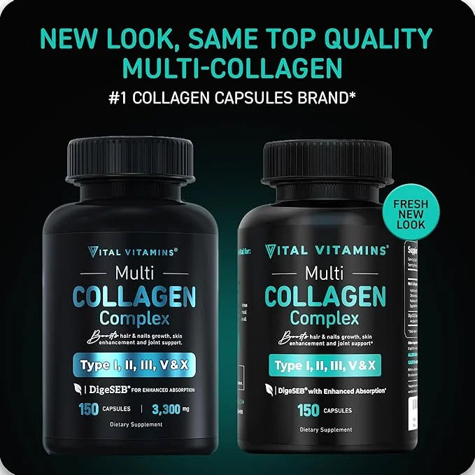 Vital Vitamins Multi Collagen Peptides (2-Pack) - for Women & Men - Hydrolyzed Types I, II, III, V, X - Grass-Fed, Non-GMO...