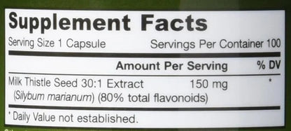 Jarrow Formulas Milk Thistle 150 mg 30:1 Standardized 100 Veggie 33-100 Day
