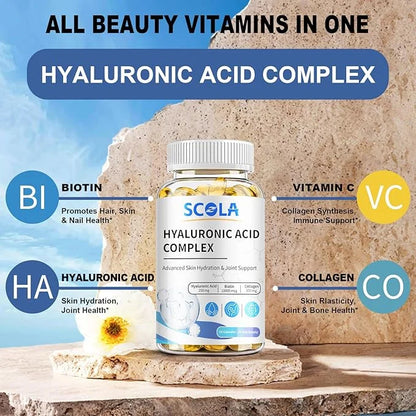 Hyaluronic Acid Supplements - Advanced Skin Hydration & Joint Support with 250 mg Hyaluronic Acid, Vitamin C, Collagen, an...