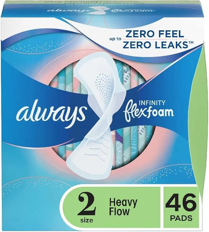 Always Infinity Feminine Pads for Women, 2 Regular, 46ct