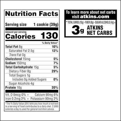 Atkins Peanut Butter Protein Cookie, Protein Dessert, Rich in Fiber, 3g Net Carb, 1g Sugar, Keto Friendly, 4 Count - Produ...