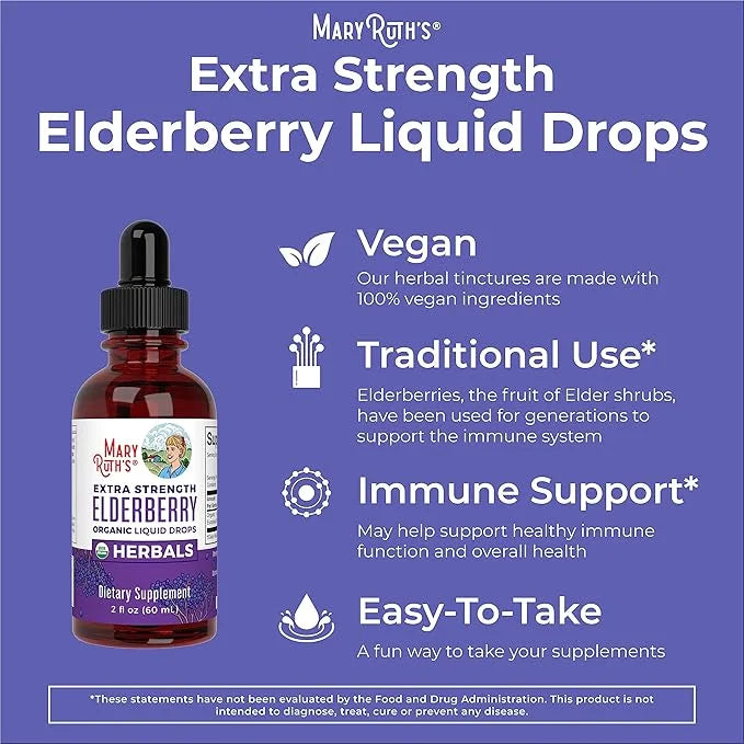 MaryRuth Organics Elderberry Syrup Extra Strength, USDA Organic Elderberry, Sugar Free Adults & Kids Immune Support Supple...