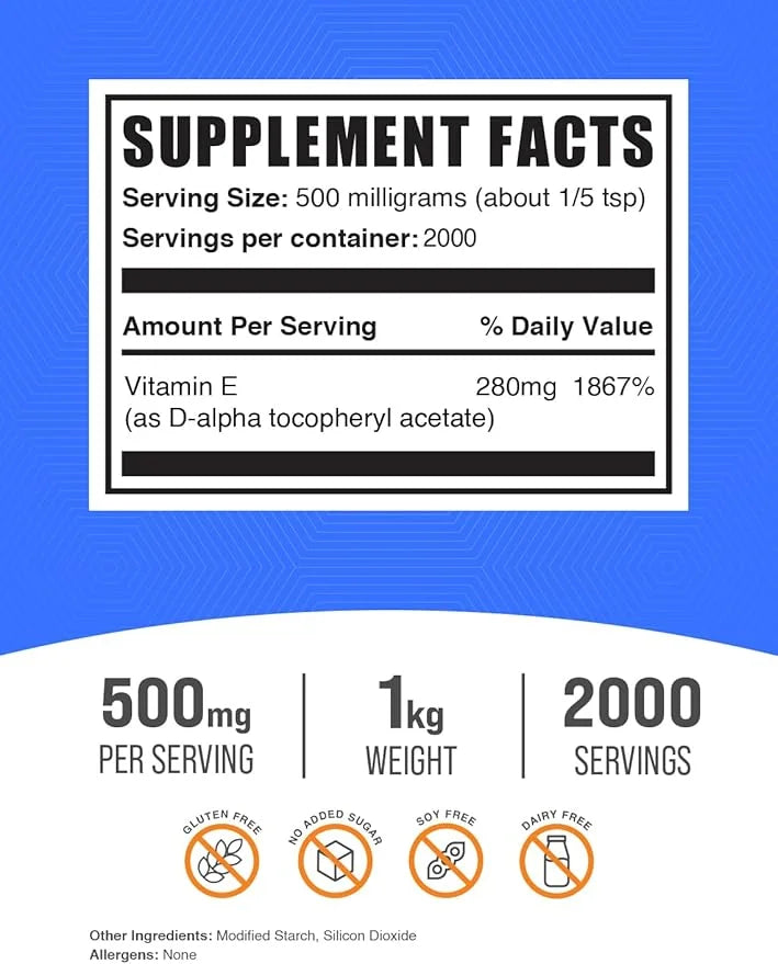 BulkSupplements.com Vitamin E 400 IU Powder 500mg per 1kg (2.2 (2.2 lbs) 1)