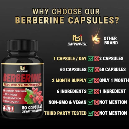 Berberine with Ceylon Cinnamon, Turmeric, Milk Thistle, Artichoke, Black Pepper - 60 Count - Pack of 1 - Product Image