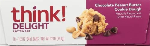 think! Delight, Keto Protein Bars, Healthy Low Carb, Gluten Free Snack - Chocolate Peanut Butter Cookie Dough, 10 Count (P...