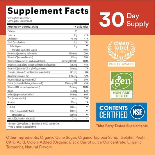 SmartyPants Kids Multivitamin Gummies & Kids 3 Fish 30 Day