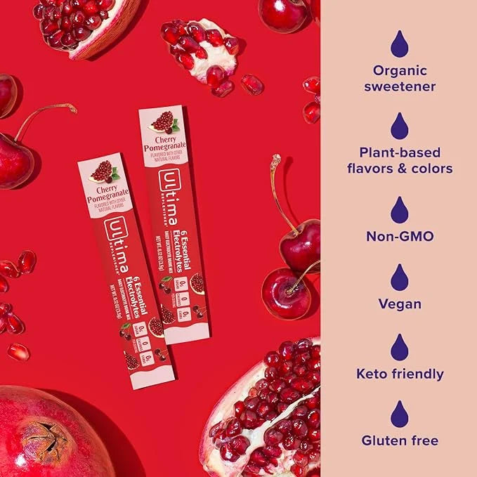 Ultima Replenisher Daily Electrolyte Powder Drink Mix – Cherry Pomegranate, 20 Stickpacks – Hydration Packets with 6 Elect...