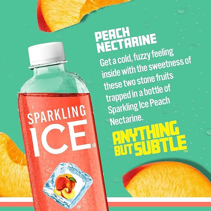 Sparkling Ice, Peach Nectarine Sparkling Water, Zero Sugar Flavored Water, with Vitamins and Antioxidants, Low Calorie Bev...