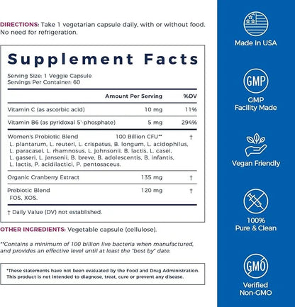 NewRhythm Probiotics for Women, P-5-P, Vitamin 100 Billion 18 Strains, 60 Capsules,