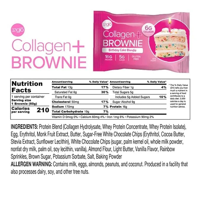 321glo Collagen Protein Brownie | Gluten Free, Low Sugar | Keto Snack for Women, Men, & Kids | 16g Protein, 6g Collagen | ...