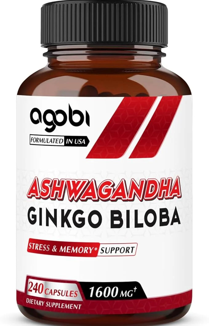 agobi 1600mg Ashwagandha with Ginkgo Biloba Supplement 240 Veggie