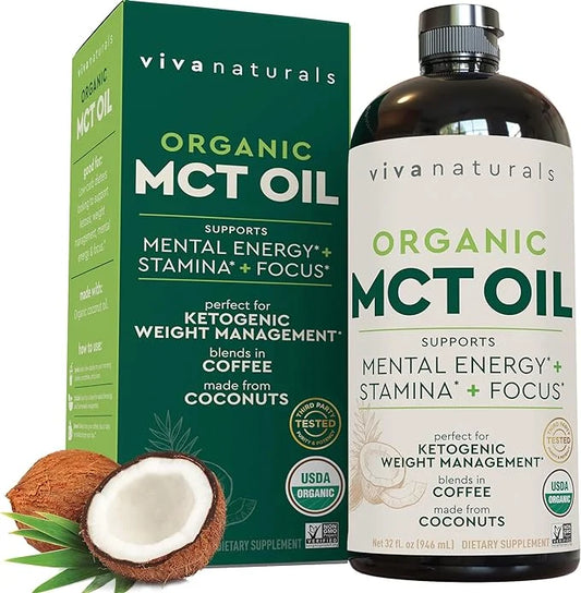 Viva Naturals Organic MCT Oil 32 fl oz - Best MCT Oil Organic for Coffee, MCT Coconut Oil Supports Energy & Mental Clarity...