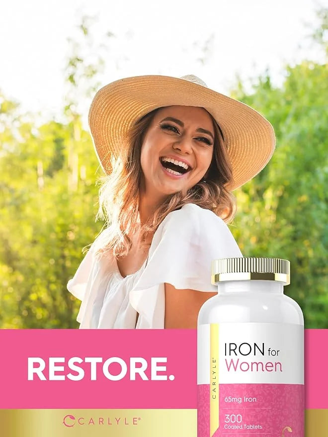 Carlyle Iron for Women 65mg | 300 Coated Tablets | Vegetarian, Non-GMO & Gluten Free Supplement - Product Image