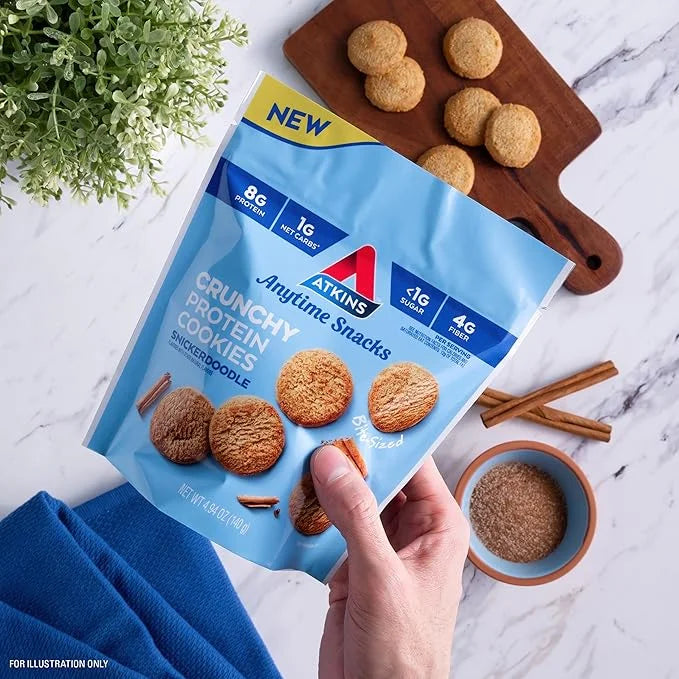 Atkins Bite-Sized Crunchy Protein Cookies, Snickerdoodle, 8g Protein, 4g Fiber, 1g Net Carb, 1g Sugar, Keto Friendly, 3 Ba...