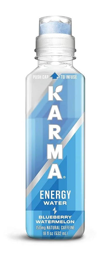 Karma Natural Energy Drink - 12 Pack, Blueberry Watermelon Caffeinated Water - Clean Focus & Energy Boost - Product Image