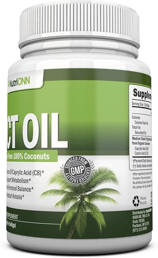 MCT Oil - 3000mg Per Serving - 180 Softgels - Made from 100% Organic Coconuts - Non GMO, Cold Pressed, Paleo Friendly Caps...