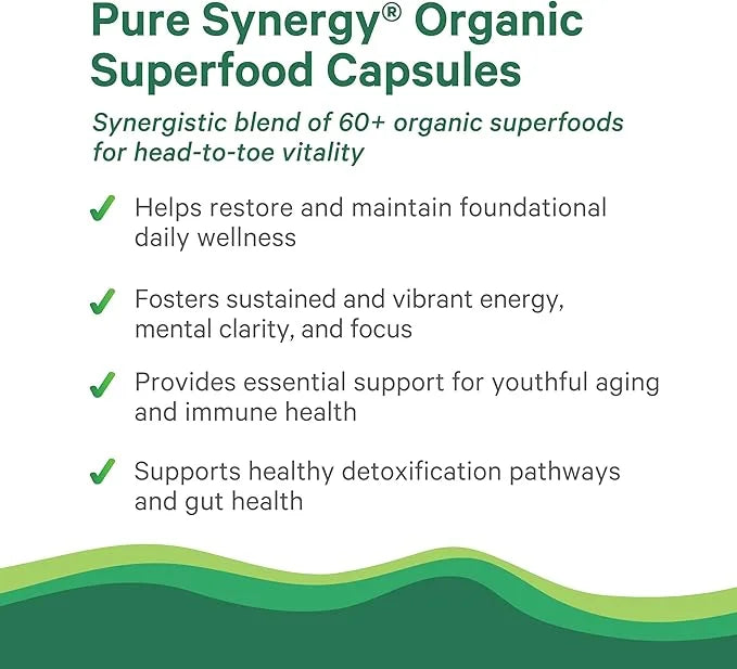PURE SYNERGY Superfood Capsules | Organic Superfood & Greens Supplement | Whole Food Capsules with Super Greens, Spirulina...