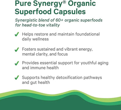 PURE SYNERGY Superfood Capsules | Organic Superfood & Greens Supplement | Whole Food Capsules with Super Greens, Spirulina...