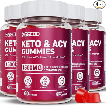 (4 Pack) Keto ACV Gummies Extreme 1500MG Keto Gummies Apple Cider Vinegar Formulated with Pomegranate Beet Juice Powder B1...