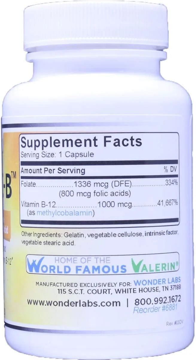 Intrinsic Factor with Folic Acid and Vitamin B-12 1000mcg - 120 Capsules - Product Image