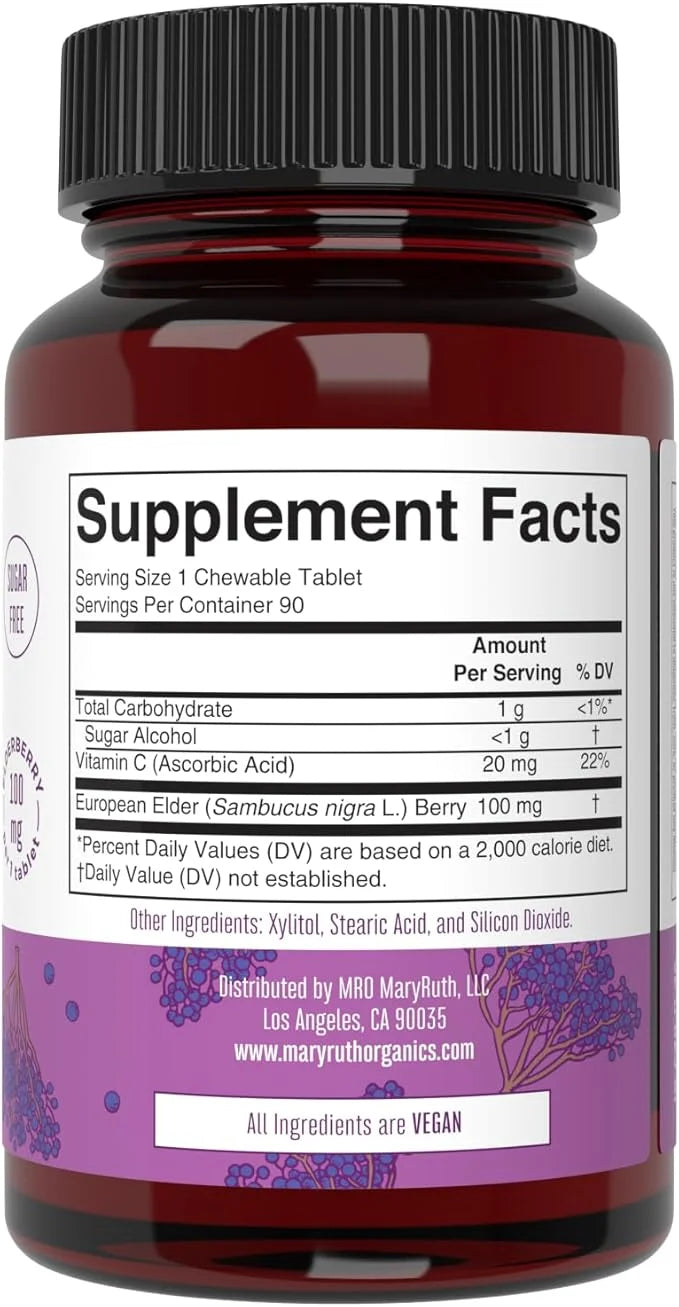MaryRuth's Elderberry + Vitamin C Chewable Tablets 3 Month 90 Servings