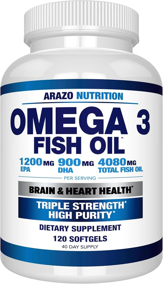Arazo Nutrition Wild Caught Omega 3 120 Soft 4,080mg High 1200mg DHA 900mg Lemon
