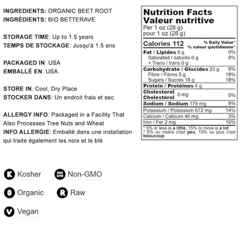 Food to Live Organic Beet Root Powder, 1 Pounds — Non-GMO, Raw, Kosher, 100% Pure, Vegan Superfood, Bulk, Rich in Iron and...