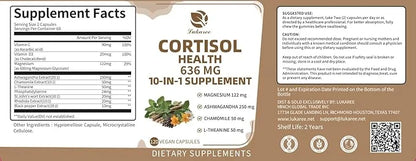 10-in-1 Cortisol Supplements with Magnesium, Ashwagandha, Chamomile, L-Theanine, Phosphatidylserine, St. John's Wort, Rhod...