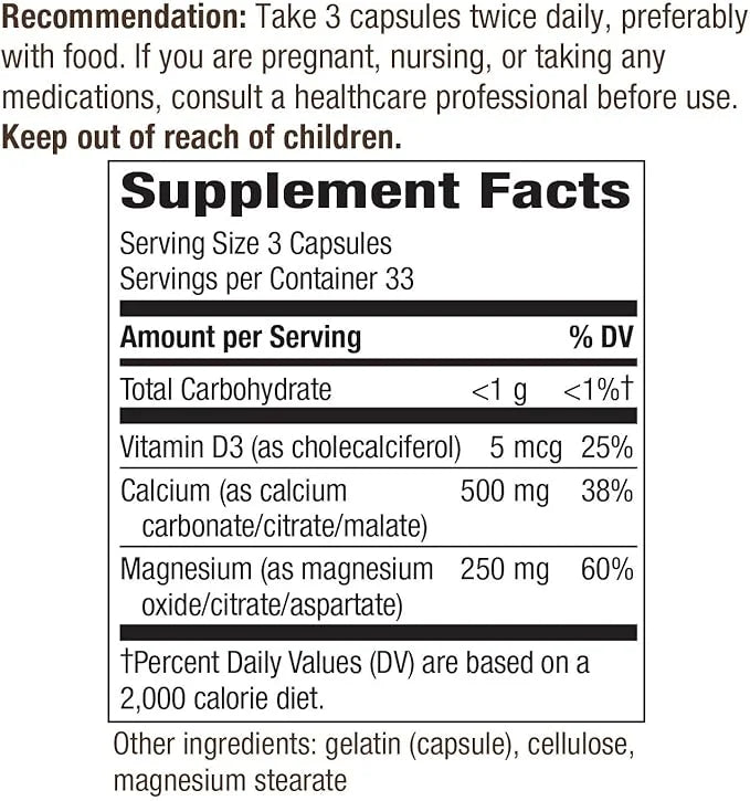 Nature's Way Calcium-Magnesium-Vitamin D Capsules, Supports 100 Capsules